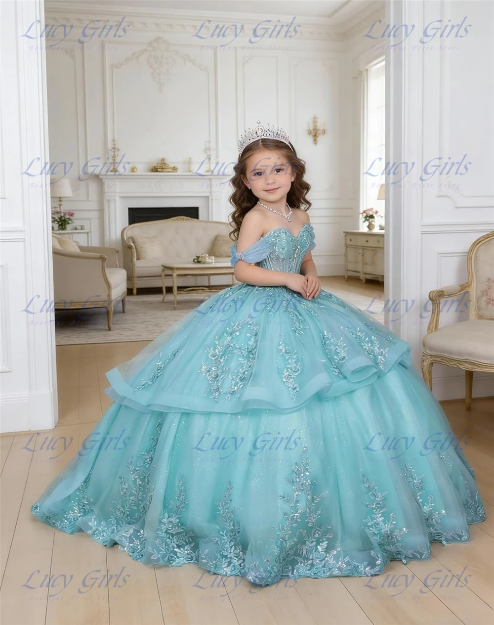 

Quality Flower Girl Dress Lace Applique for Wedding Layered 3D Flower Girls Pageant Dress Crystal Ball Gown Dresses for Girls