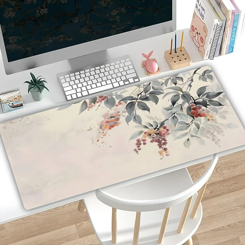 Tappetino per mouse da gioco extra large con design a foglie astratte, base in gomma antiscivolo, bordo di precisione, tappetino da scrivania lavabile per giocatori e O