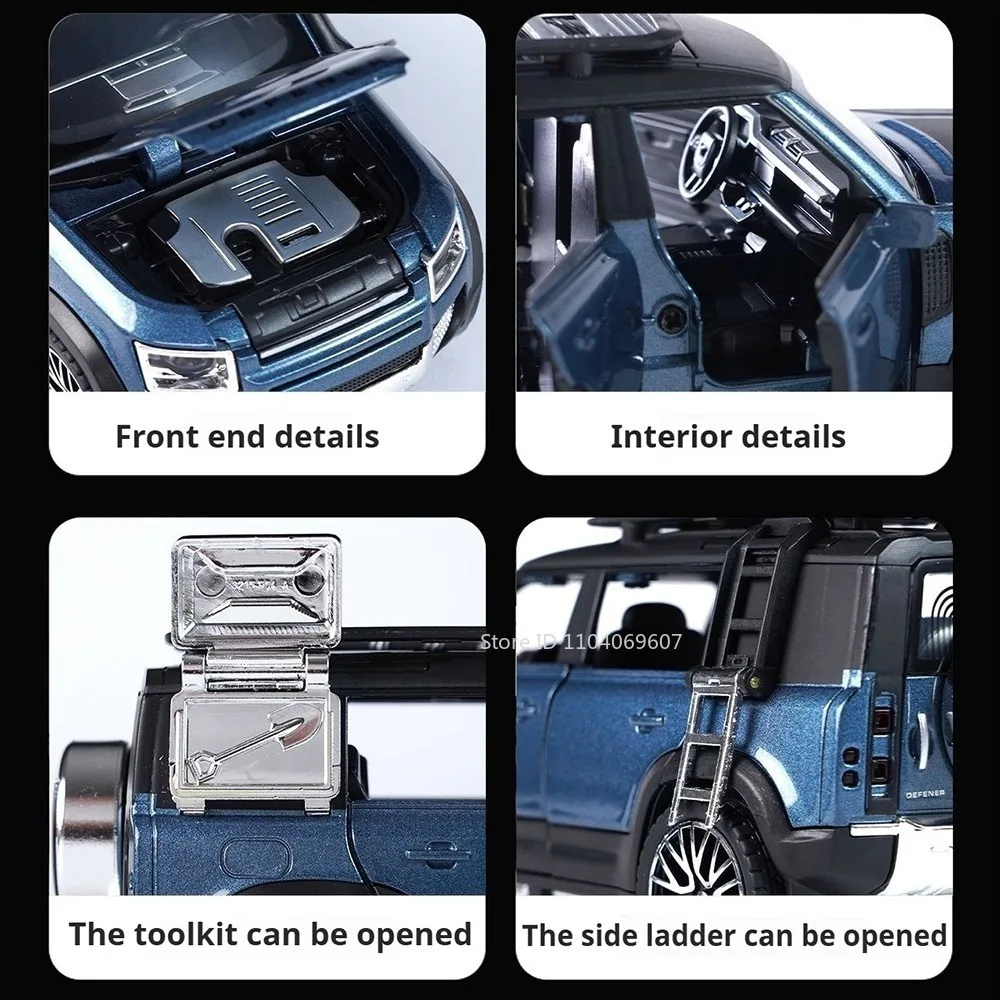 1:32 Land Defender Range Rover Model Speelgoedauto Legering Diecast Geluid Licht Deur Geopend Trek Simulatie Terreinwagen voor Kid