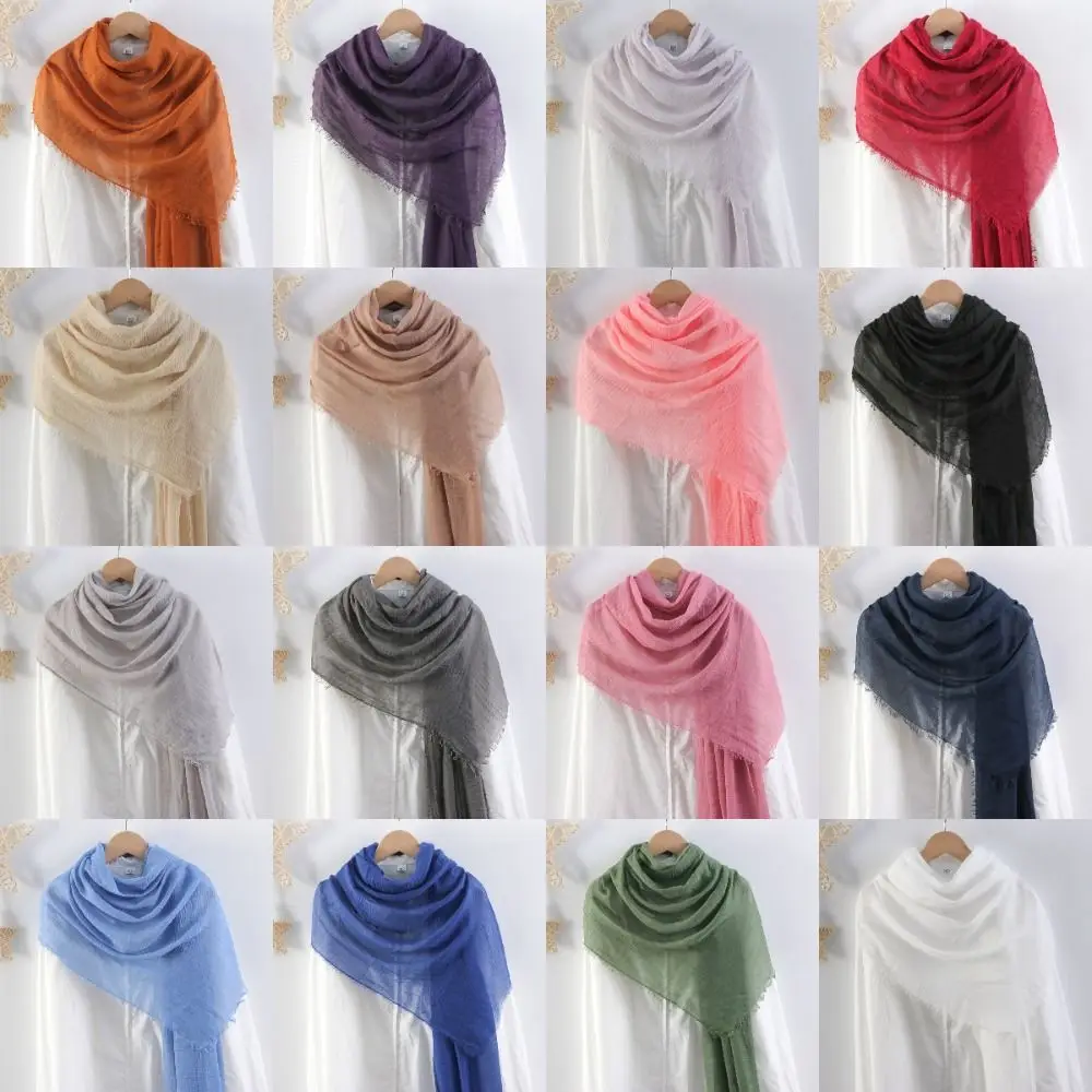 Simples algodão linho musulman hijab cachecol cor sólida bandana turbante islâmico feminino fino longo muçulmano envolve xale feminino