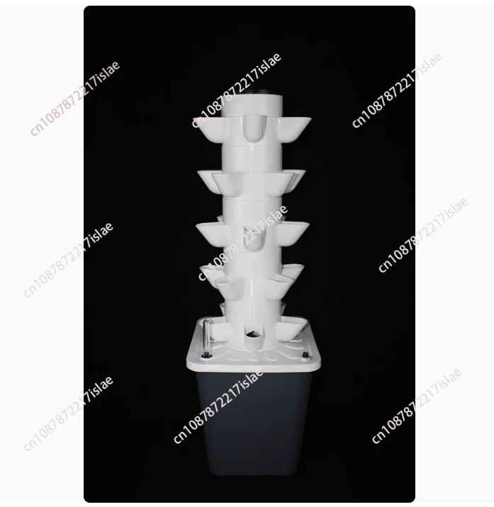 White Hydroponic Tower Garden Growing System Kit 5-Hole 5 Tiers 25 Plants with Timer Automatic Watering