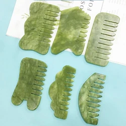Natural Green Jade Comb Gua Sha Board Head Massage Gouache Scraper For Body Spa Facial Care Scraping Massage Tools
