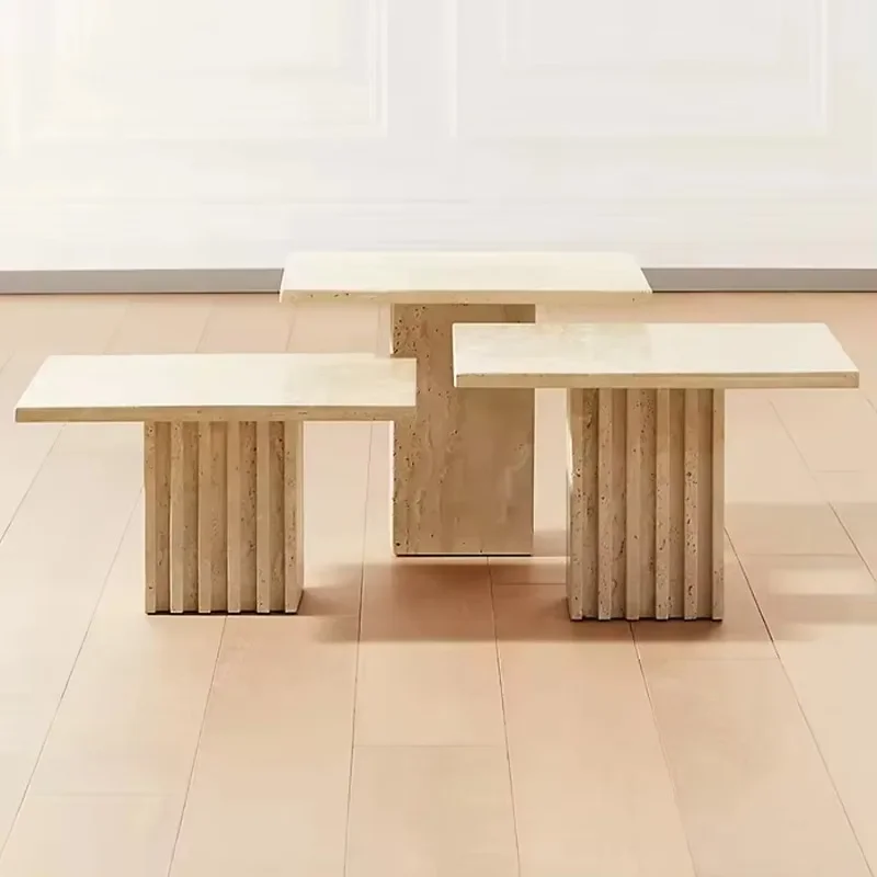 Oak popular square beige marble travertine living room coffee table
