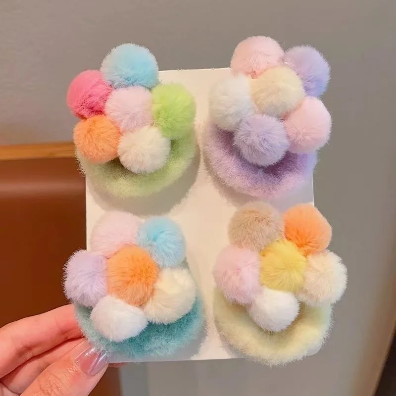 1PCS New Big Fluffy Ball Flower Cute Girls Elastic Hair Bands Kids Princess Hair Accessories Children Hair Ties Baby Headwear