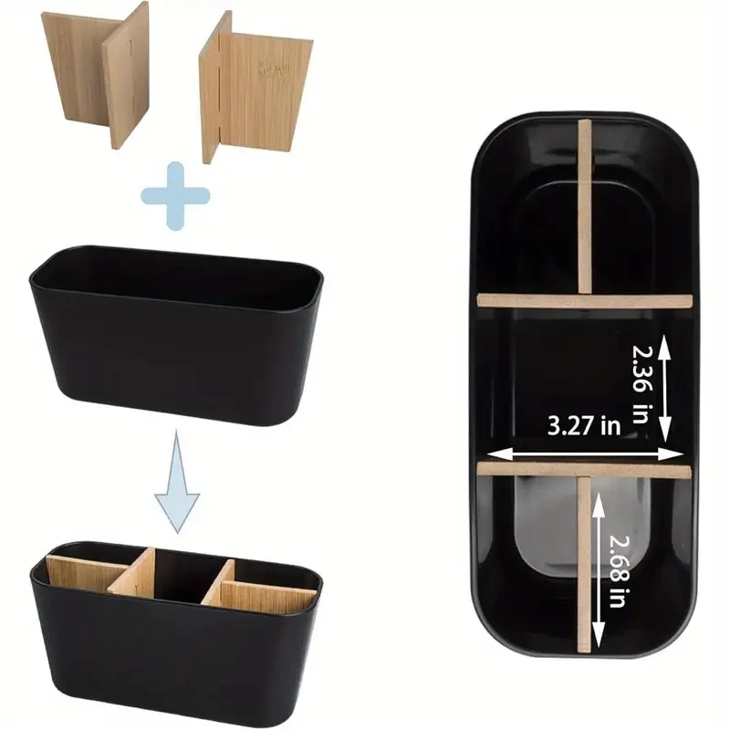 Organizador de brochas de maquillaje de bambú con 5 compartimentos 3