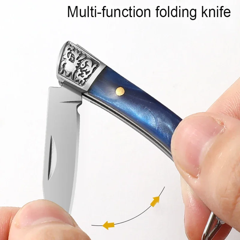 WXCOO Stainless Steel Mini Pocket Fruit Knife with Non-slip Handle Multifunctional Folding Fruit Peeling Kitchen Knife