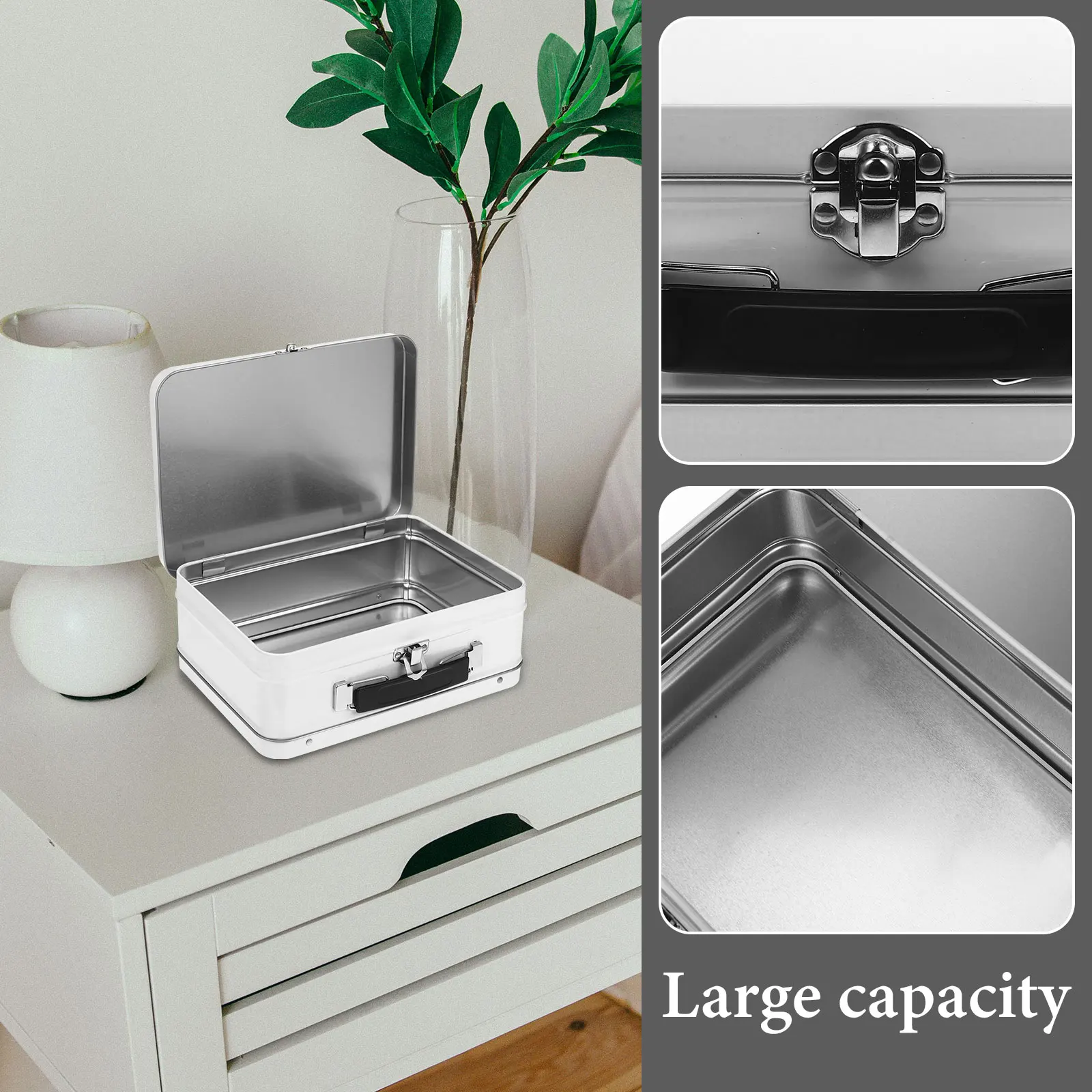 

Souvenir Tinplate Box Jewelry Container with Lid and Handle Portable Storage Case