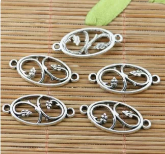 10pcs 22*12mm ciondoli in lega argento tibetano connettori floreali a forma ovale per la creazione di gioielli HWEF2381