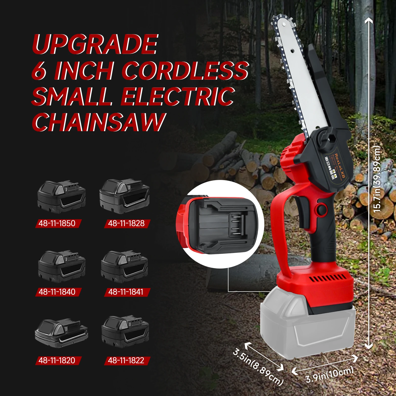 6Inch Mini Chainsaw Handheld Small Electric Saw Cordless Garden Cutting Tree Trimming Tool for Milwaukee 18V Battery(No Battery)