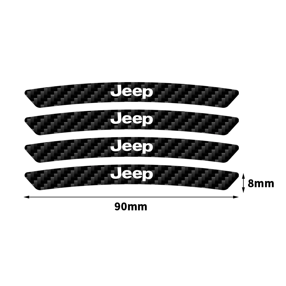 4Pcs Carbon Fiber Car Curved Wheel Rim Hub Stickers Auto Accessories For Jeep Renegade Patriot Wrangler Cherokee Trail Compass