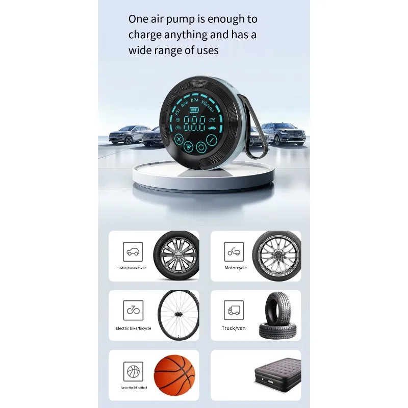 AB16-Air Compressor Cordless 120 PSI Digital Portable Car Tire Inflator LED Light, For Cars, Motorcycles, Bike Pump