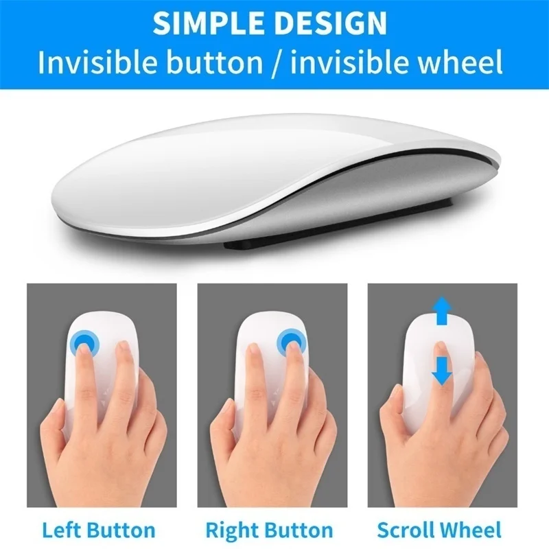 Bluetooth 5.0 Magic Wireless Mouse Rechargeable Silent Touch Roller Ultra Thin Computer Mice For Air Pro Apple Mac PC Laptop