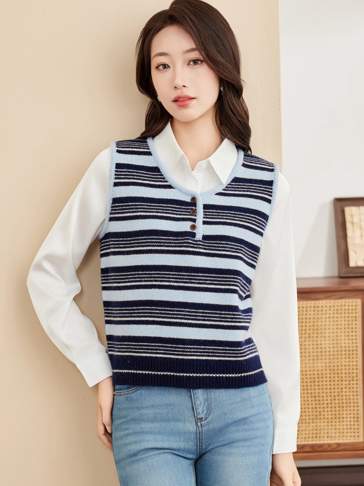 

Женский круглый вязаный шерстяной жилет Ne Svel, весенне-осенний новый полосатый топ длиной до пола, модный многослойный топ