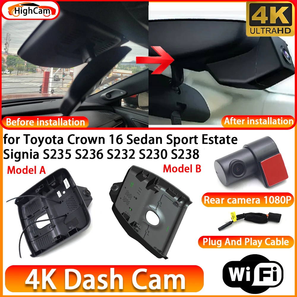 for Toyota Crown 16 Sedan Sport Estate Signia S235 S236 S232 S230 S238 OEM 4K DVR Dash Cam Front Rear Camera WiFi Video Recorder