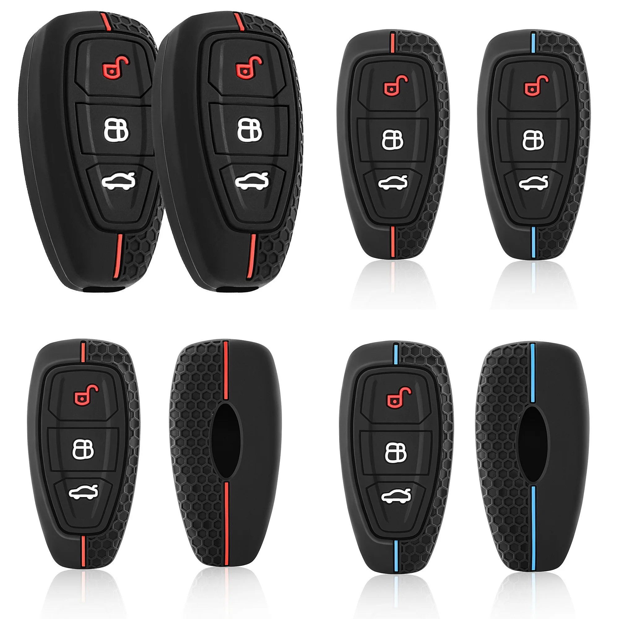 Car Key Pack for Ford ST Line Fiesta Focus Mondeo Ecosport Kuga Puma Edge Escape Metallic Silicone Car Key Fob Case Accessories