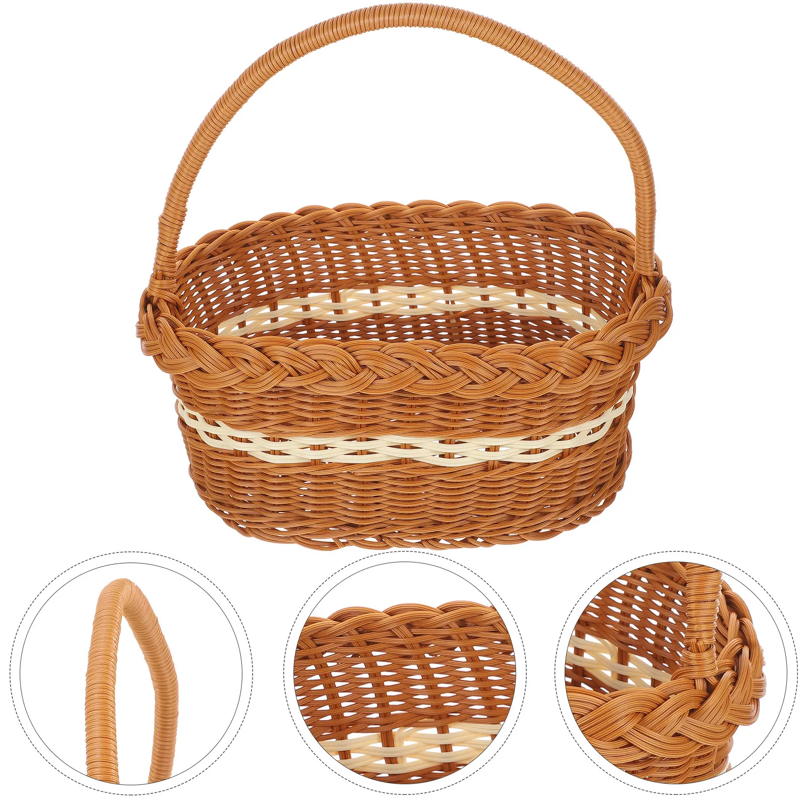 

Hand Woven Storage Basket with Handle for Picnic Dessert Bread Snacks Party Sundries Flower Gathering Natural Home Decor Woven