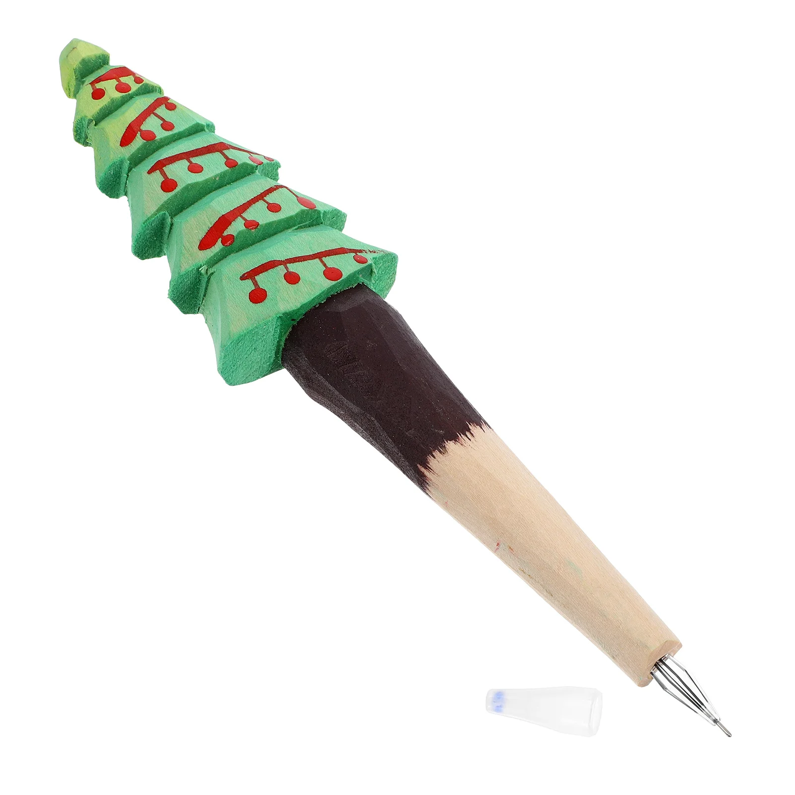 

Novelty Christmas Gel Pens Set of 8 Hand Carved Wood Tree Design Smooth Writing Holiday Stationery Kids Adults Festive Gift Idea