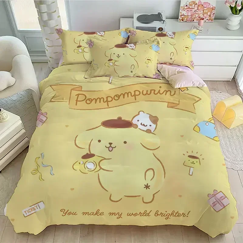 Sanrio Cartoon Purin Pudding Dog Print Bed 3 Piece/4 Piece  Multiple Specifications Bed Sheet Duvet Cover Pillowcase Set Pack