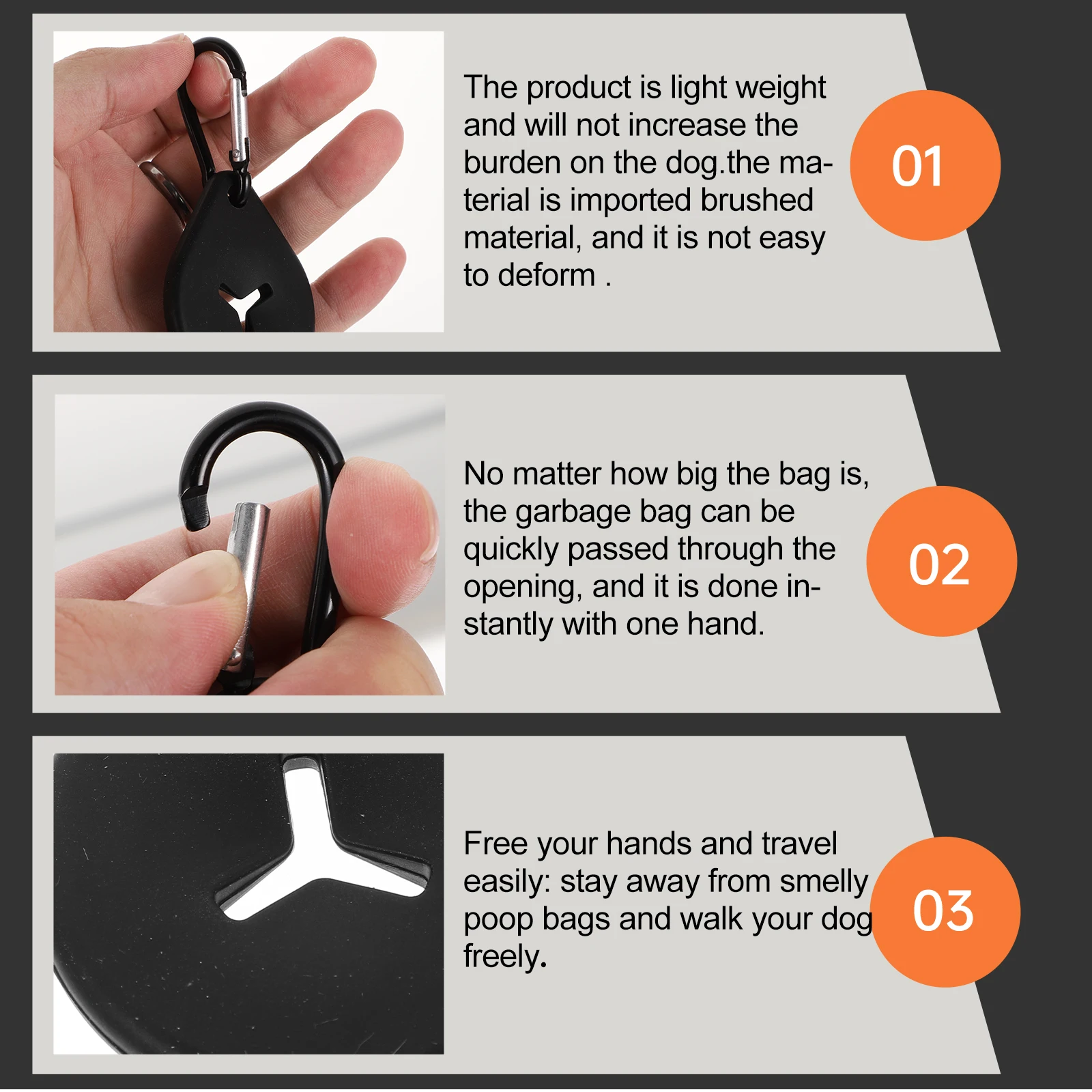 

4 Pcs Dog Poop Bag Holder Leash Clip Trash Knot Hands-free Waste Dispenser Black Silicone Durable Stroller Bike Compatible