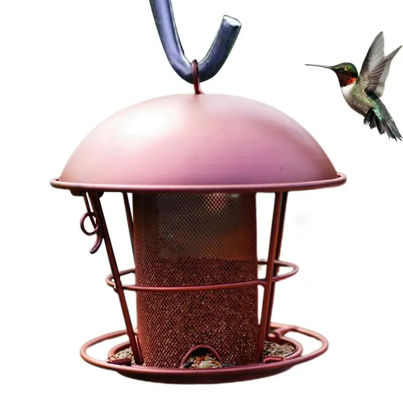 

Bird Feeders For Outdoors Squirrel Proof Metal Bird Feeder 4 Ports Round Roof Decoration For Outdoor Garden Lawn Backyard