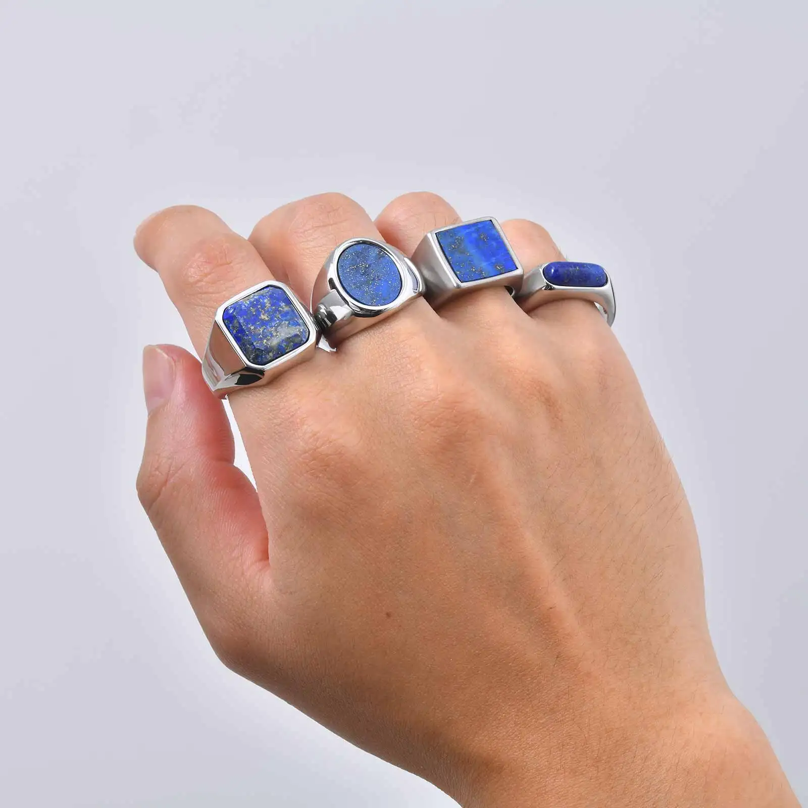 Vnox Siegelring aus Edelstahl für Herren, Fingerring mit Lapislazuli-Einlage, klassischer geometrischer Ring, Schmuckgeschenk für den täglichen Gebrauch und Partys – Detail 4