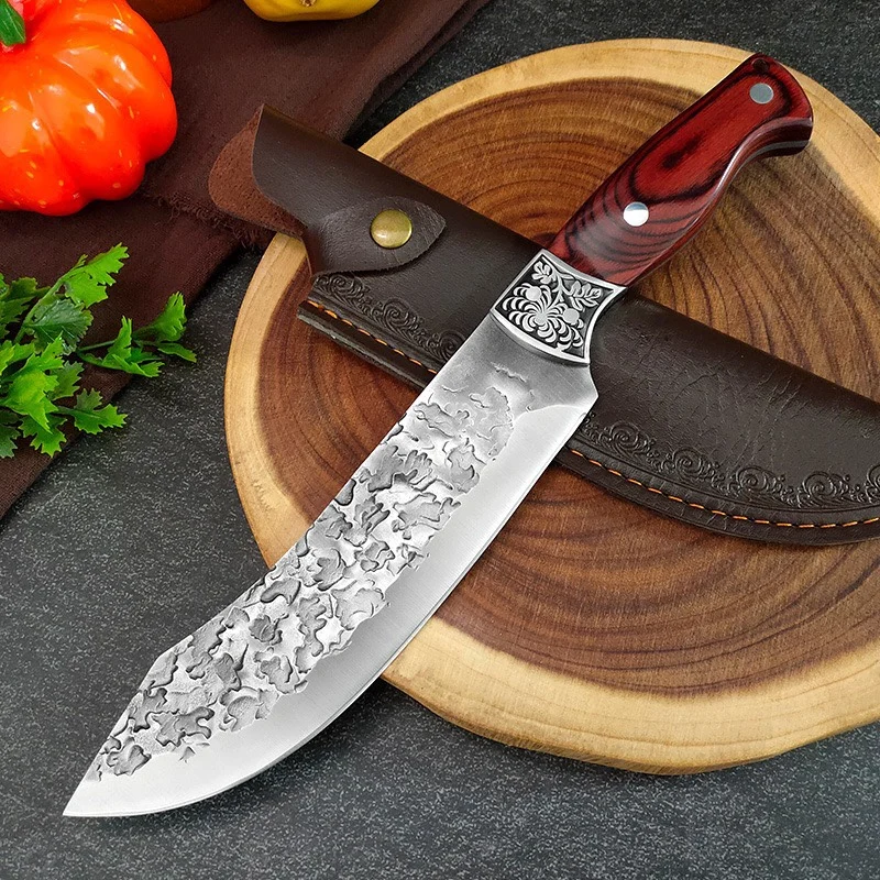 Forged Kitchen Chef Knife 7Cr17Mov Stainless Steel Meat Cleaver Boning Knife Professional Butcher Fish Fruit Knife with Cover