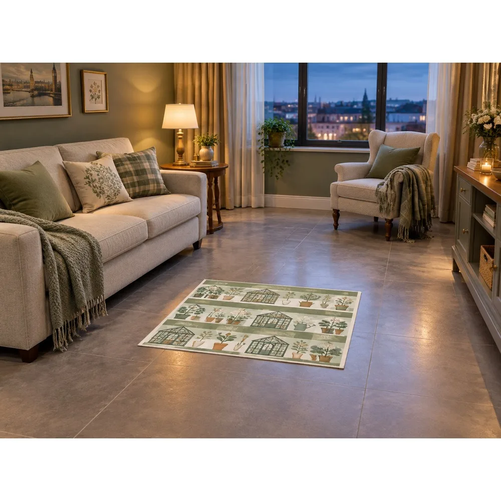 VIKAMA British Sage Cream Greenhouse Garden Flannel Door Mat, Soft Flannel Non-Slip Mat, UK Home Decor for Dining Room, Bathroom
