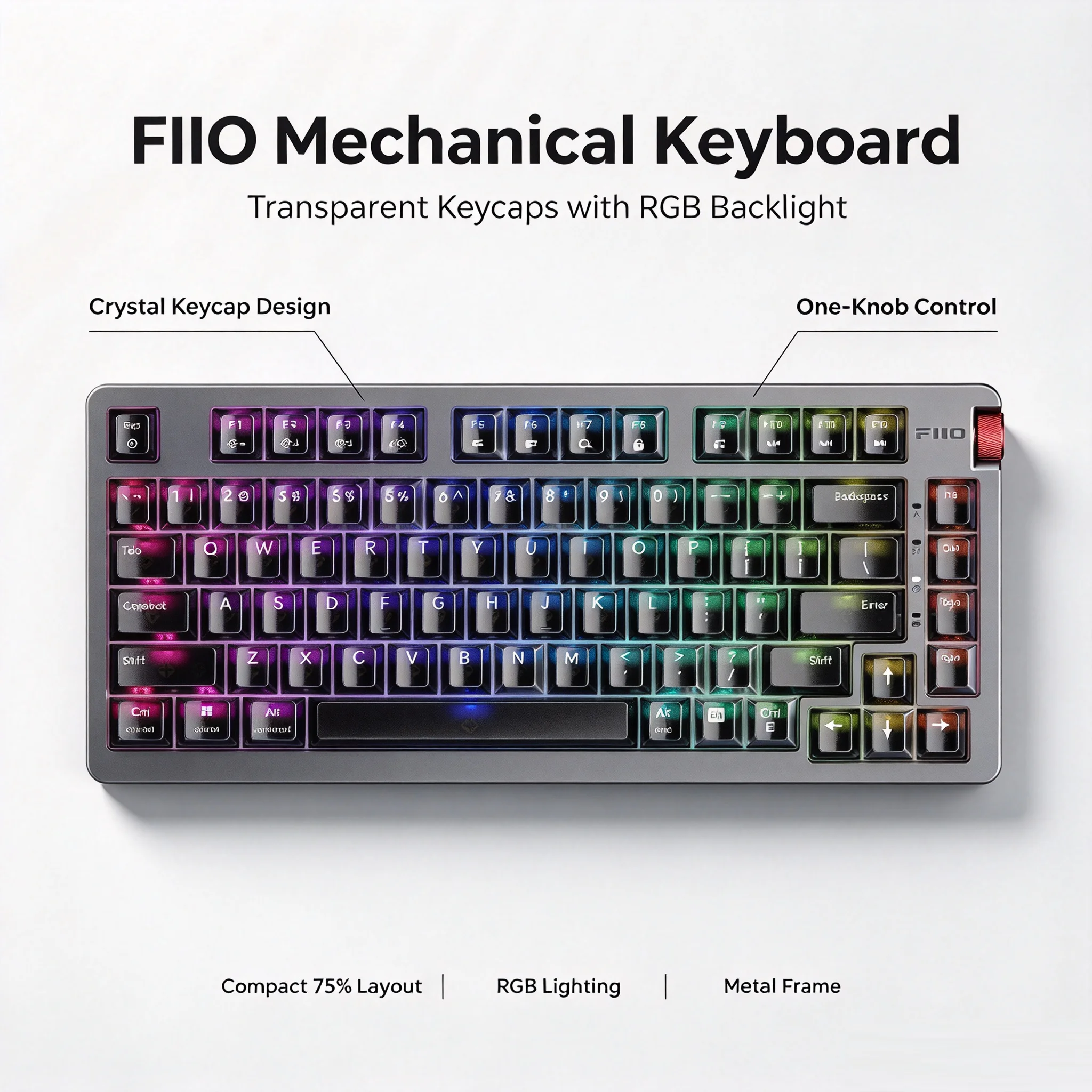 FiiO KB3 HiFi Mechanical Keyboard 3-Mode USB Wired Bluetooth 2.4G Hot Swappable Gateron G Pro 3.0 Yellow Switch Gaming Keyboard