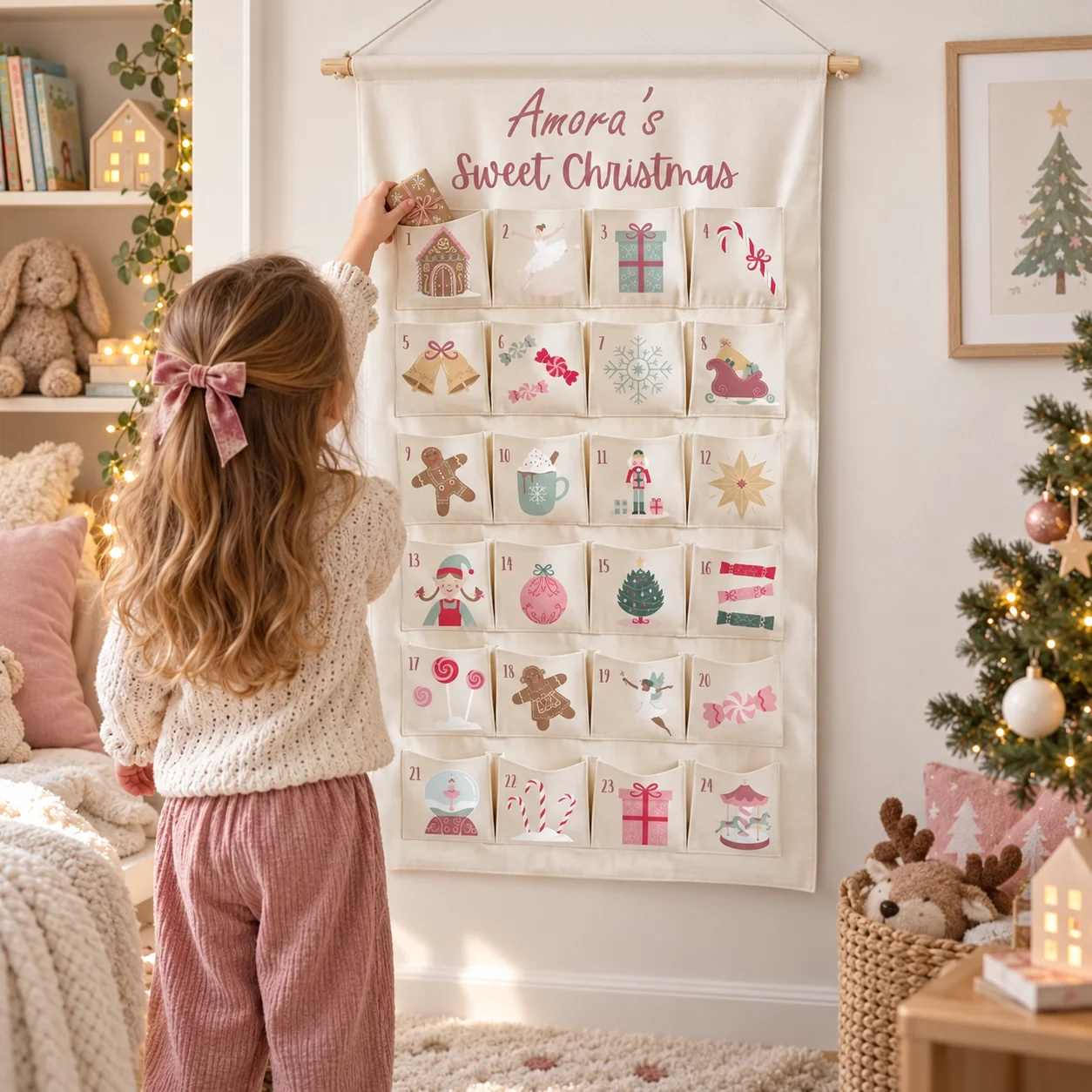 Fillable Christmas Advent Calendar With Daily Surprise Gift Pockets For Kids Family Classroom December Holiday Wall Decoration
