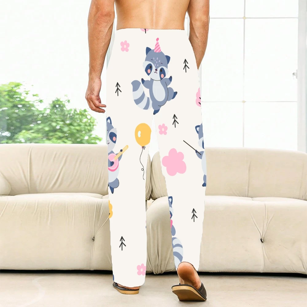 Pantalones de pijama con patrón de mapache para hombre y mujer, ropa de dormir supersuave, con bolsillos y cordón, Unisex