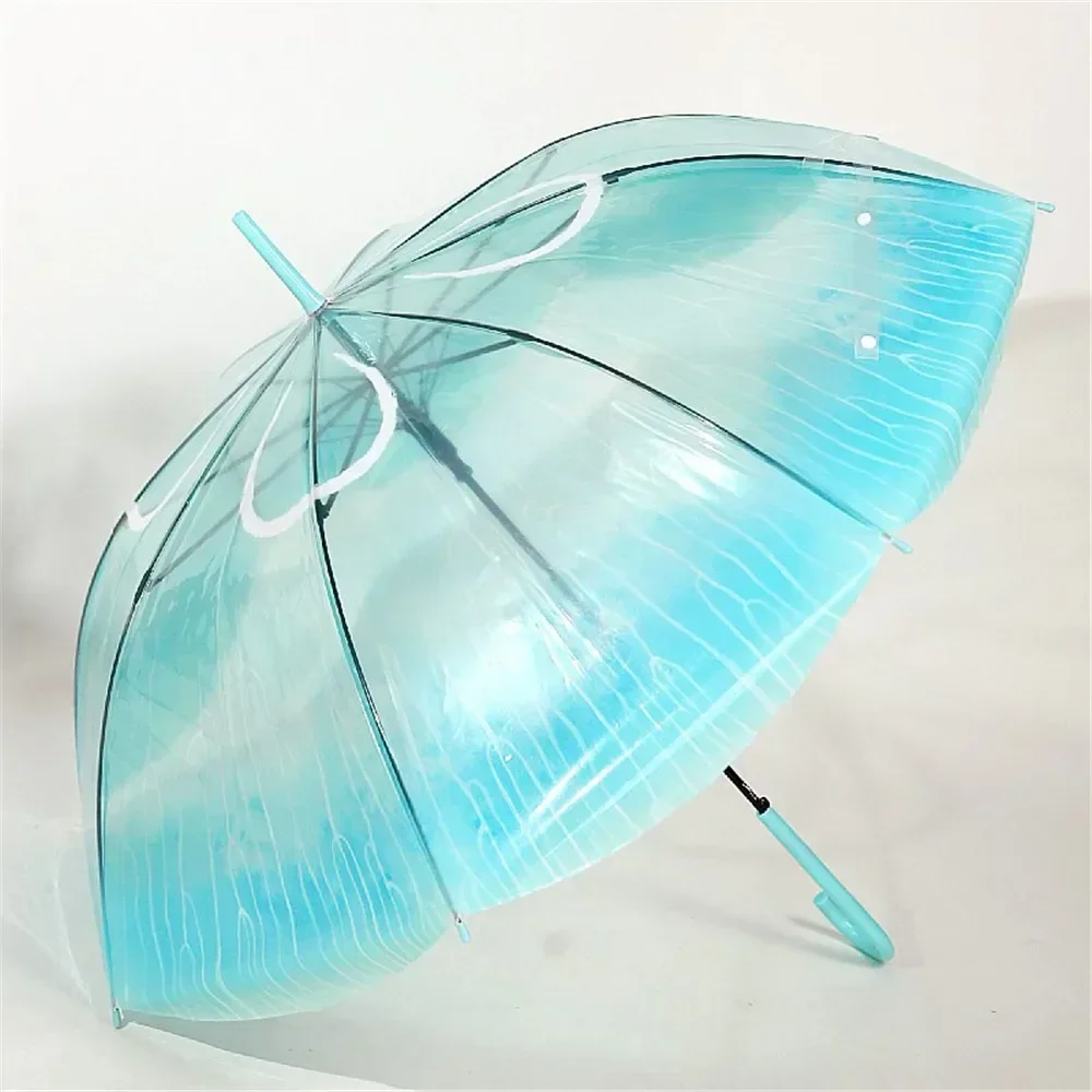 New Long Handle Jellyfish Automatic Umbrella Transparent Gradient Unique Beach Parasol Guarda Chuva Unisex Plastic Rain Gear