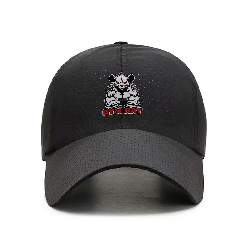 Gym Rat Muscle Mouse Graphic Quick Dry Breathable Adjustable Baseball Cap