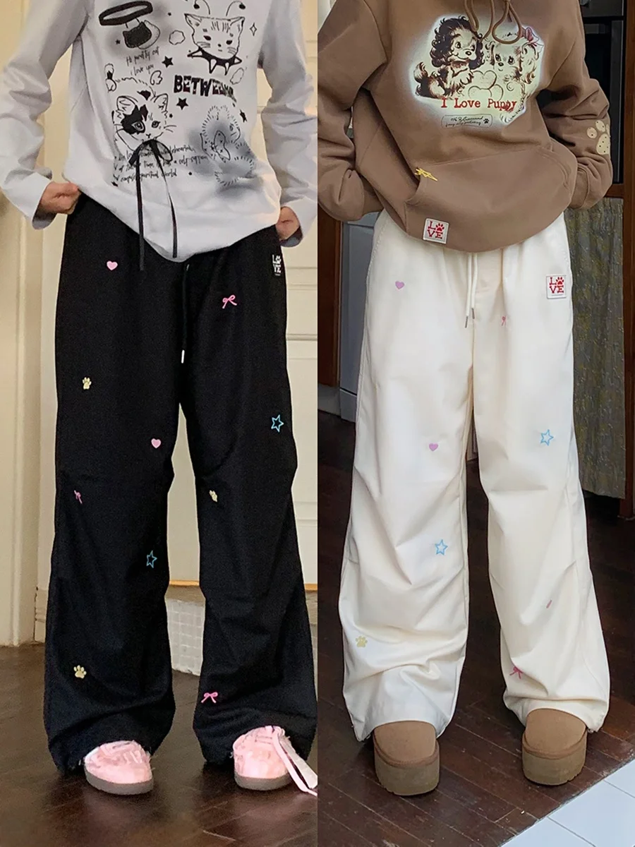 BENAND Casual Embroidered Work Pants Women Slimming Dual Color Long Pants Not Showing Leg Shape Original Style Natural Waist