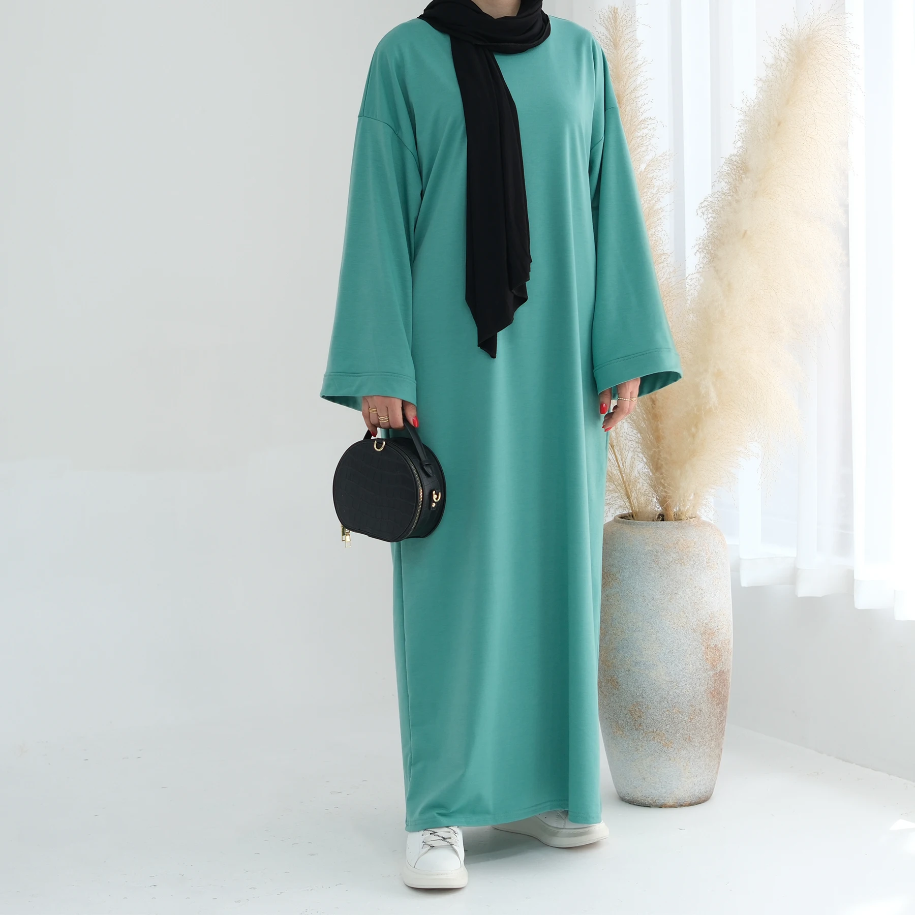 

Women Long Sleeve Muslim Modest Dress Ramadan Plain Abaya Dubai Turkey Kaftan Arabic Robe Eid Djellaba Islam Jalabiya Caftan New