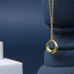 Stainless Steel Classic Simple Gold Color Hollow Circle Pendant Necklace for Women Personality Clavicle Chain Jewelry Colorfast