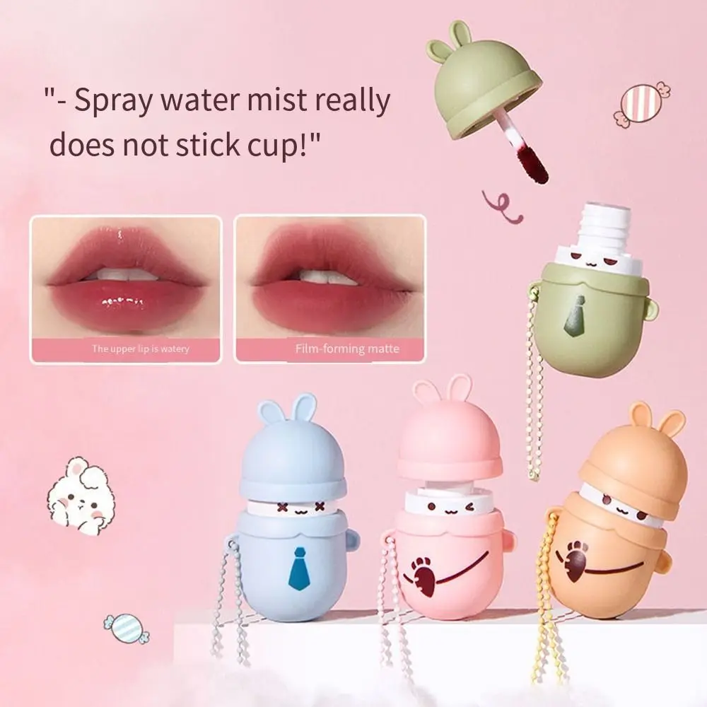 Waterproof Mirror Lip Glaze Cartoon Non-stick Cup Moisturizing Lip Gloss Liquid with Chain Water Light Color Lip Stick Cosmetic