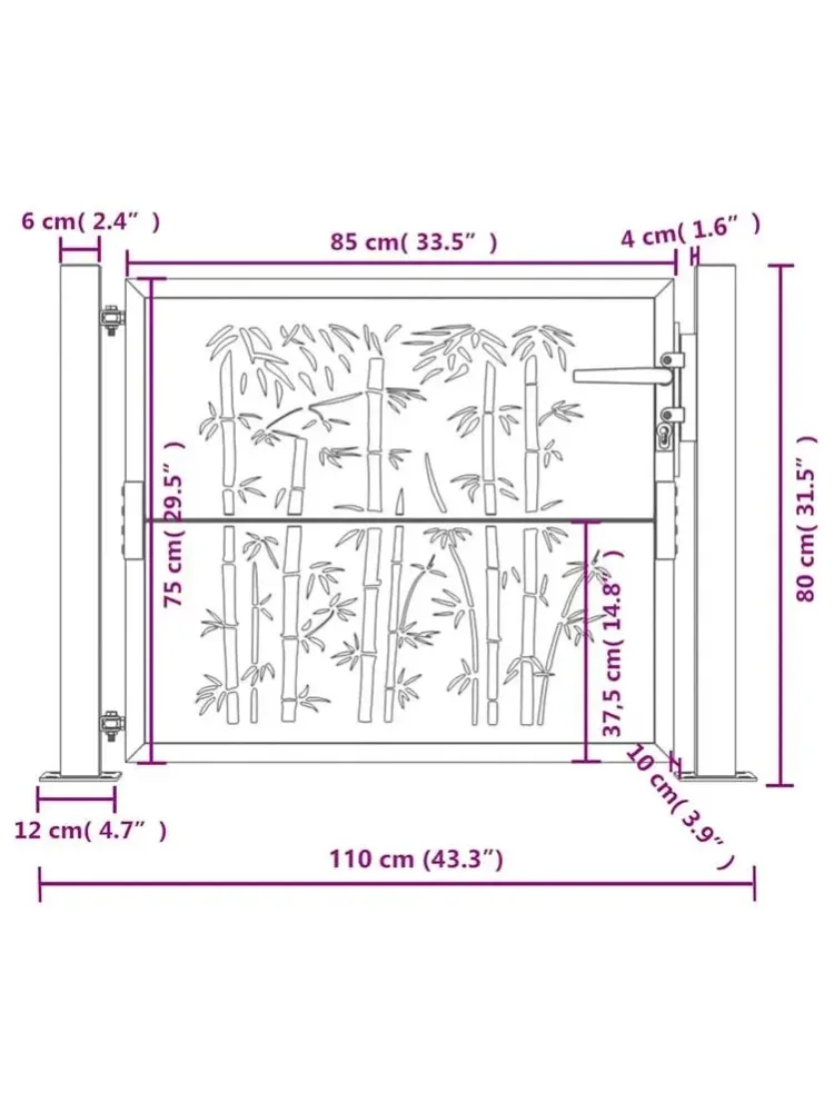 Anthrazitfarbenes Stahl-Bambus Gartentor 105x80cm Pflegeleichtes Design