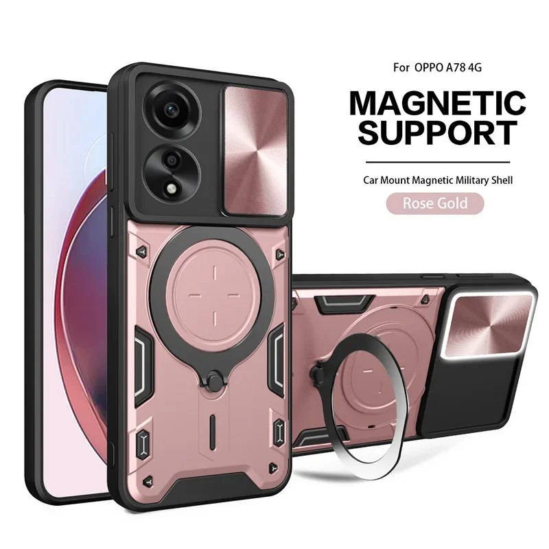 Shockproof Armor Case for Oppo A5 A9 A15 A17 A35 A38 A54 A72 Slide Camera Lens Protection Magnetic Ring Stand Back Cover Fundas