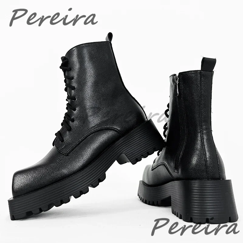 ساحة تو سميكة وحيد دراجة نارية أحذية الرجال الأسود مكتنزة منصة جلدية أحذية بوت قصيرة الخريف الشتاء الدانتيل يصل الراحة الرجال الجوارب