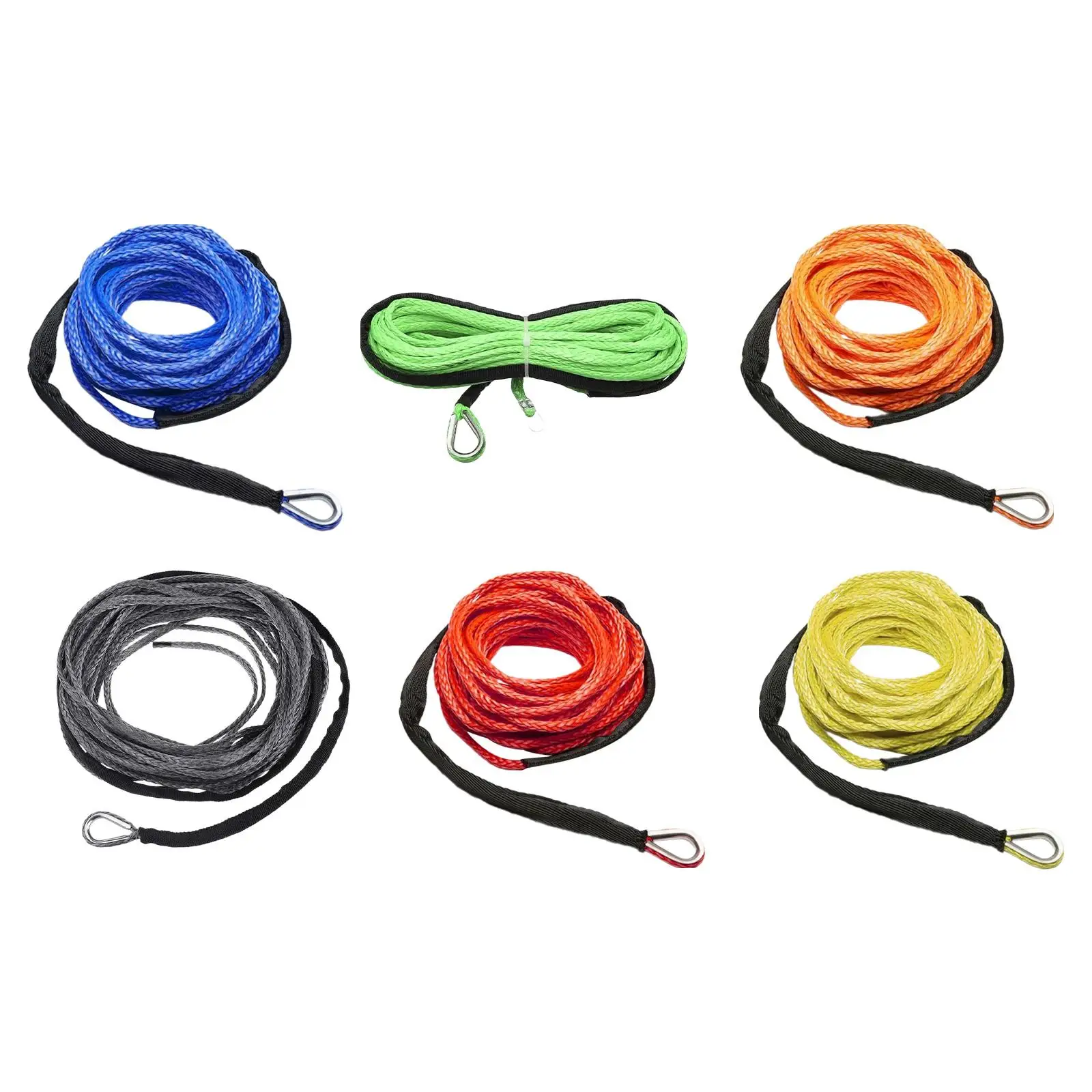 Synthetic Winch Rope Car Tow Strap 1/4 inch x 49 Feet 7700lbs with Sheath Winch Cable Towing Rope for Truck Vehicle ATV