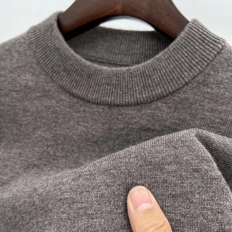 

Пуловер из % мериносовой шерсти с круглым вырезом, теплый шерстяной свитер, осень-зима, новый однотонный тонкий мужской свитер