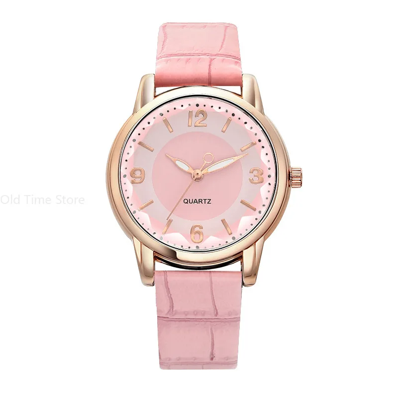 Montre à quartz avec bracelet en cuir pour femme, verre polygone, horloges de luxe, cadran, mode créative