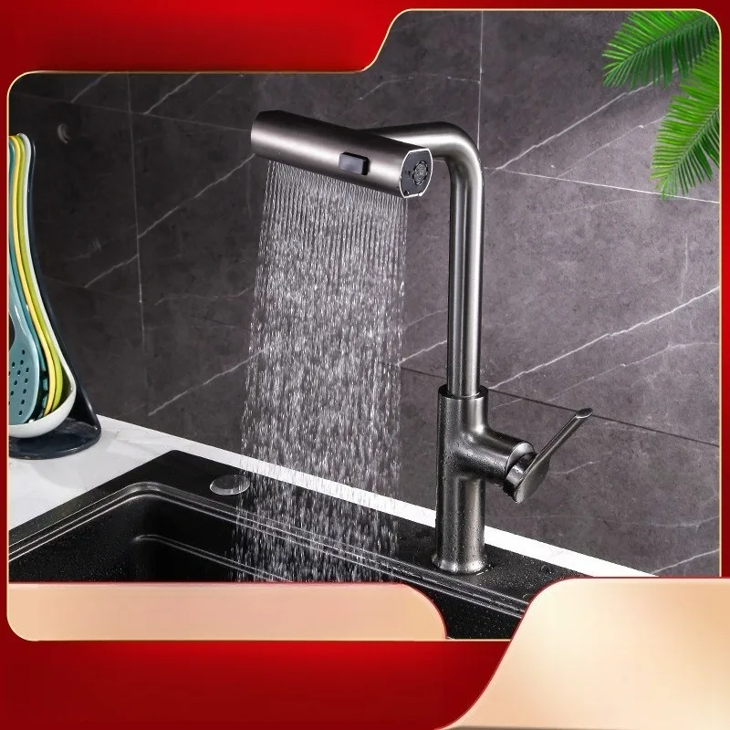 

Gun Grey Flying Rain Кухонный смеситель со свободным вытяжкой, домашняя раковина для посуды, многофункциональный брызгозащищенный смеситель для горячей и холодной воды, верхняя часть