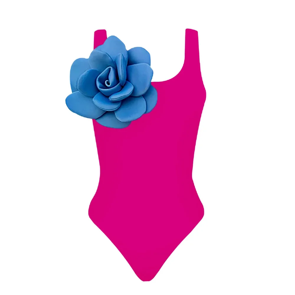 Women's Swimsuit Solid Color Monokini with 3D Floral Embellishment