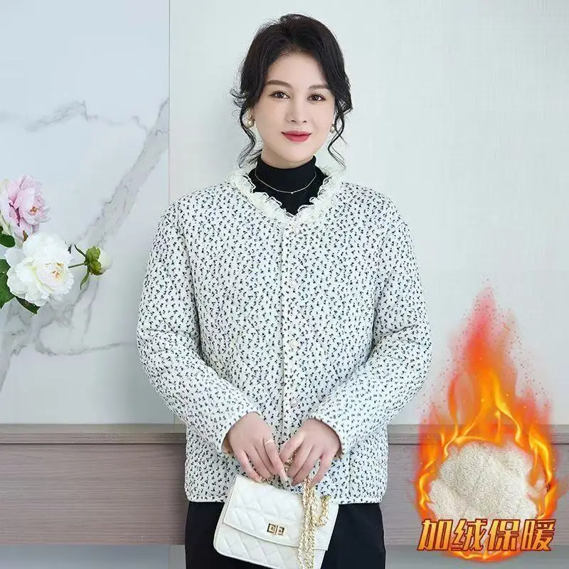 2025 nouveau manteau en dentelle rembourré en coton pour femme hiver mode féminine veste rajeunissante trois couches rembourré avec manteau en velours de coton