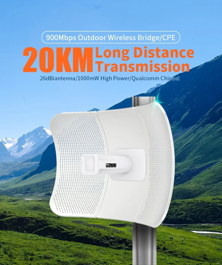 20km IP65 Waterproof Point to Point Wireless Bridge 32dbi Antenna 5.8g 900Mbps Support POE 24V Outdoor AP