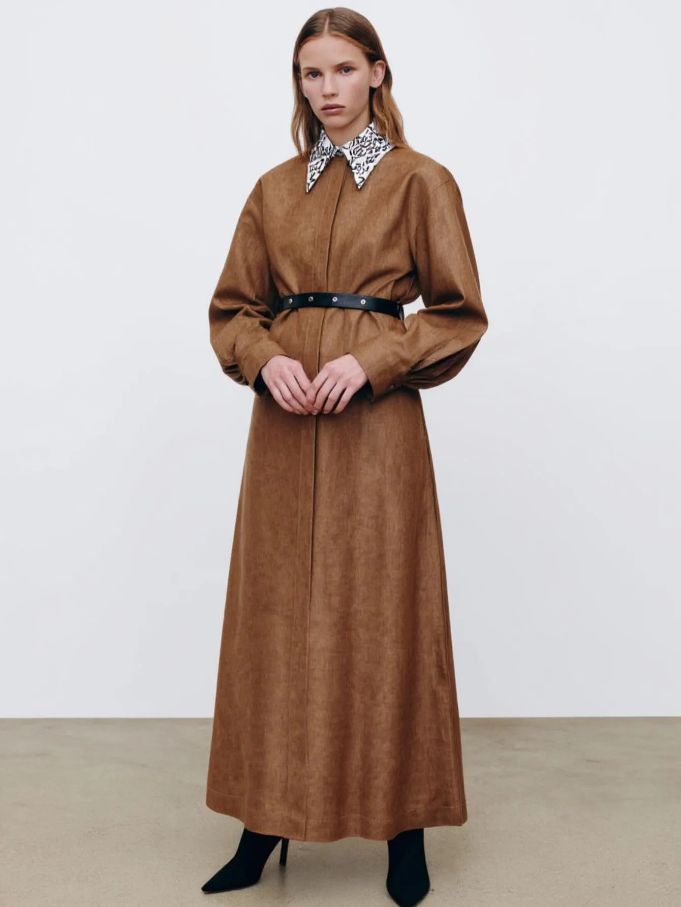 여성 슬림핏 패치워크 맥시 셔츠 원피스 긴팔 셔츠 칼라 패션 부티크 여름 가을 롱 원피스