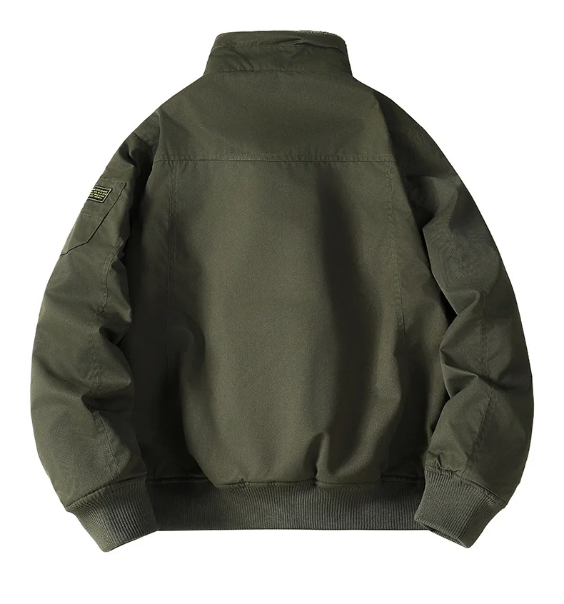 Herren-Fliegerjacke, Winter, dick, mit Fleece gefüttert, Arbeitskleidung, Stil, mehrere Taschen, lockere Passform, lässiger Fliegermantel, warm – Detail 9