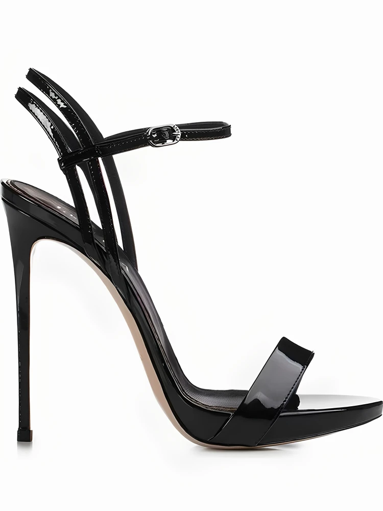 

Black Patent Leather High Heels Women's Summer New Style Waterproof Platform Sexy Thin Heel Sandals Low Cut round Toe Glue Stick