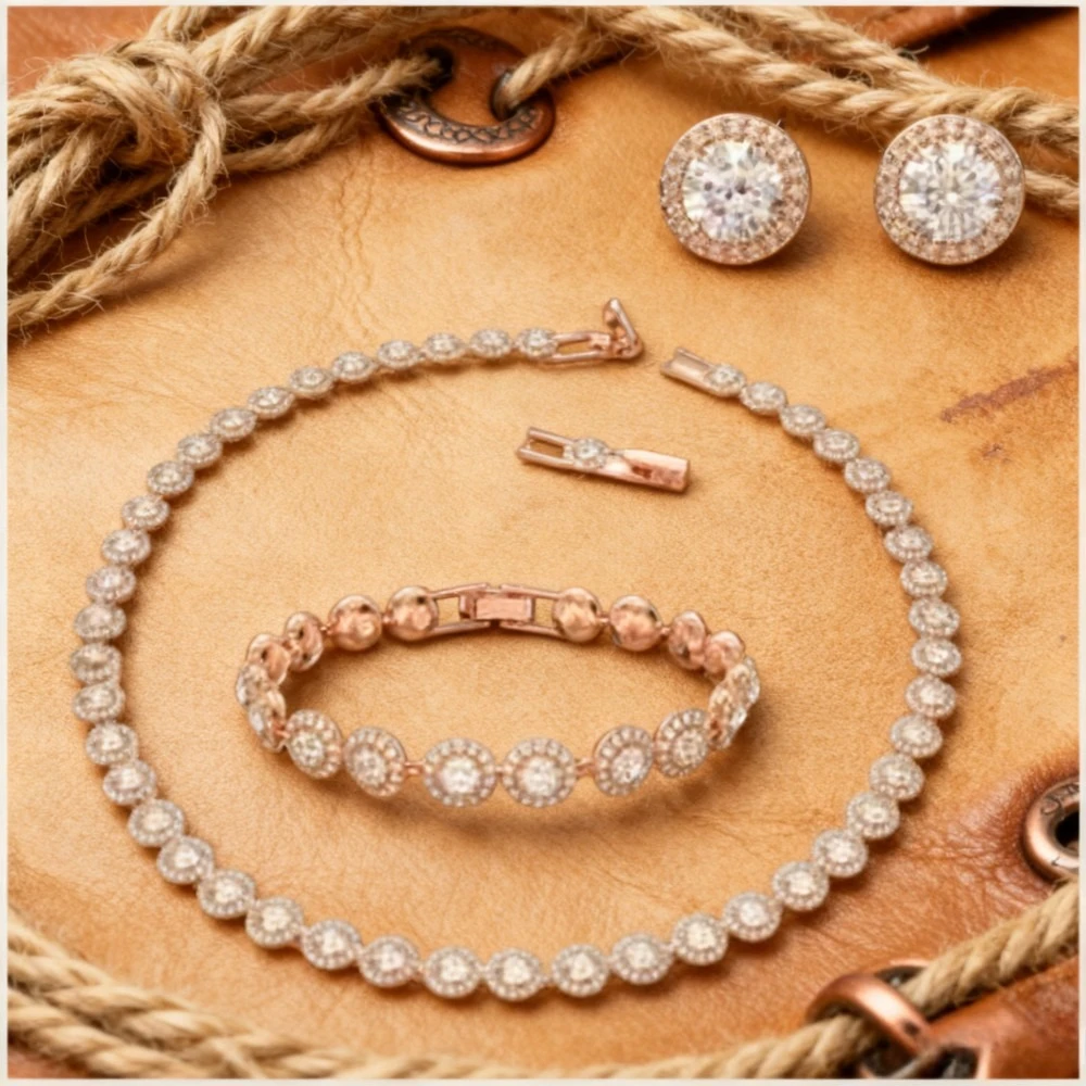 

Trendy 2026 Jewelry Set Necklace Pendant Earrings Bracelet Sparkling Simple Generous Gift for Women